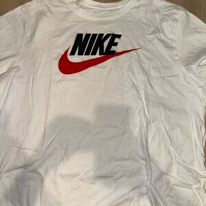 Nike Men's White T-Shirt with Red Logo